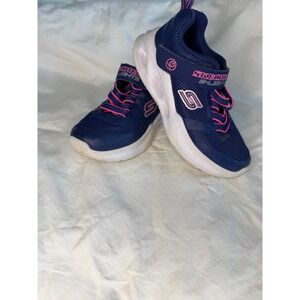 Girls sz 11 Skechers light up navy blue & fuschia‎ on/off sneakers